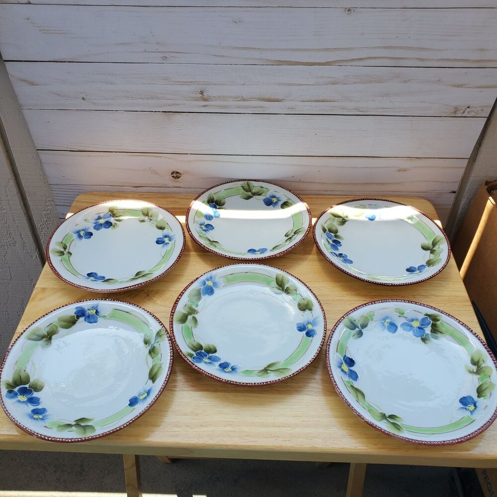 Set Of 6 VTG MCM Hand Painted Plates Made In Japan Floral Design 6.5 inch 1950s